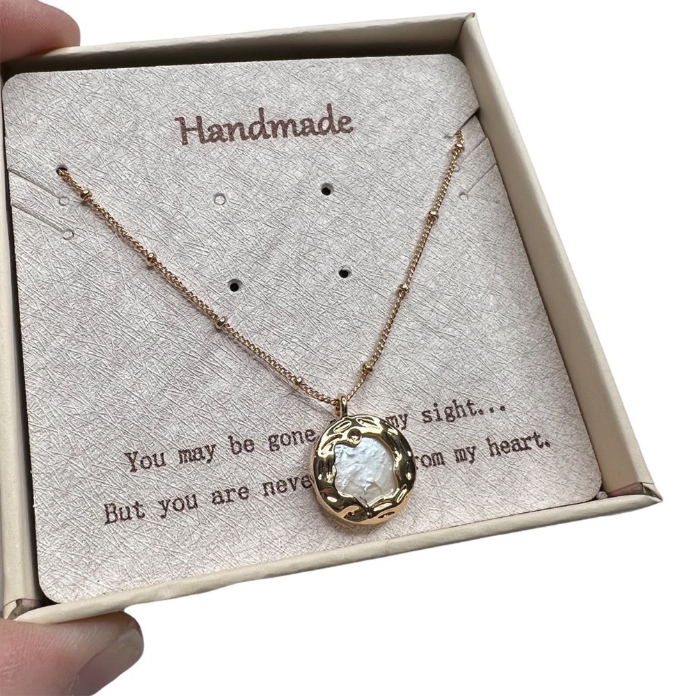 New Round Flat Pearl Pendant Gold Tone Mini Ball Stations Chain Necklace